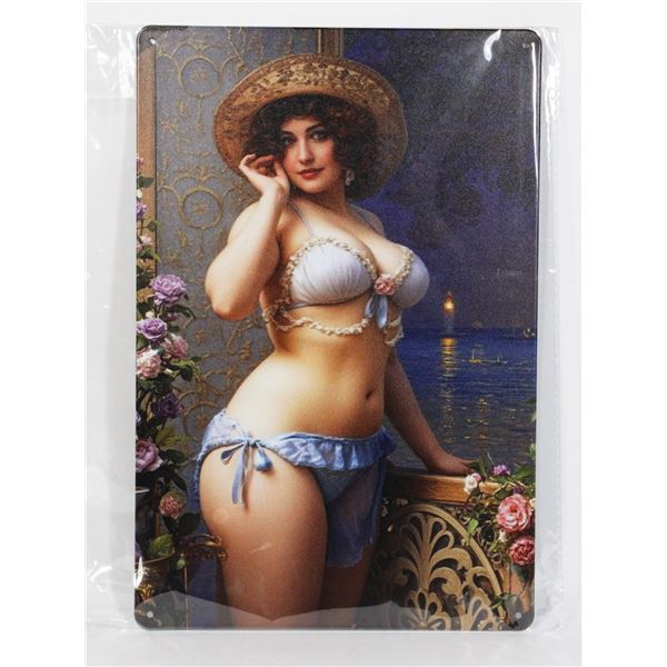 NEW BLUE SHELL BIKINI PIN UP GIRL METAL SIGN