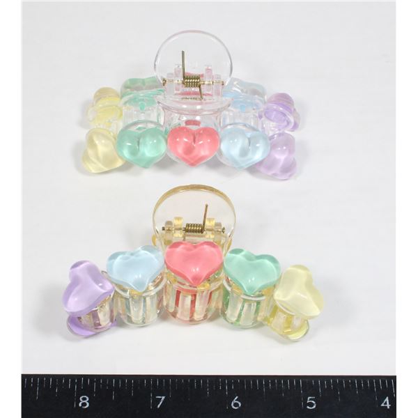 2 NEW HEART DESIGN CLAW CLIP HAIR CLIPS ONE CLEAR