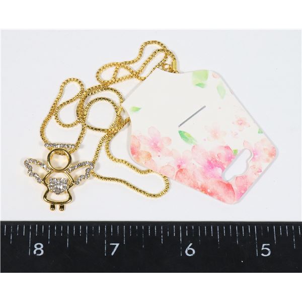 NEW GOLD TONE RHINESTONE ACCENT ANGEL PENDANT