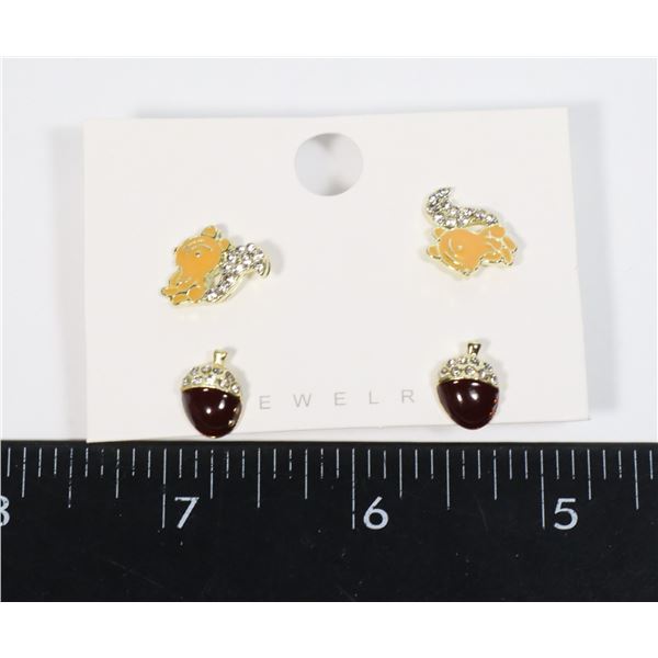 NEW GOLD TONE SQUIRREL AND NUT STUD EARRINGS