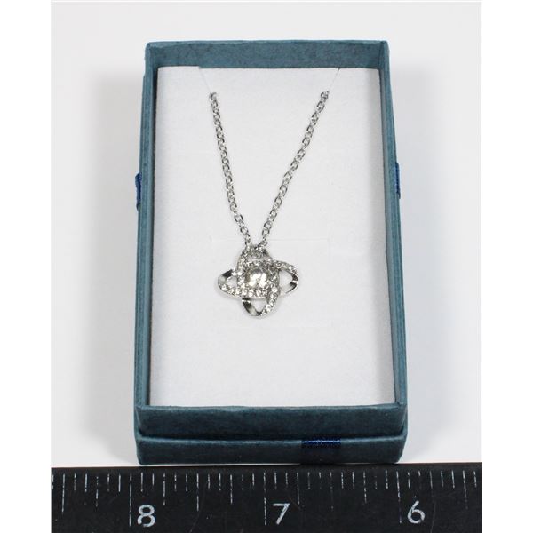 NEW SILVER TONE INFINITY KNOT RHINESTONE PENDANT