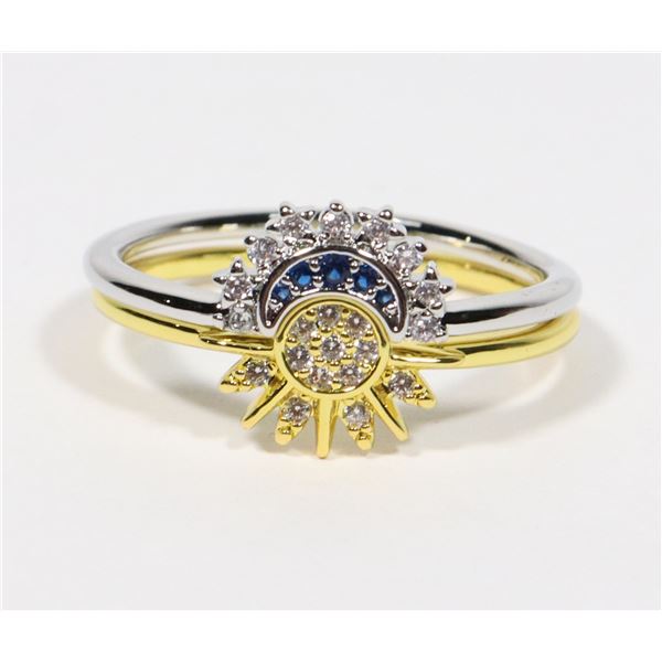 NEW SIZE 11 CUBIC ZIRCONIA INLAID SUN AND MOON