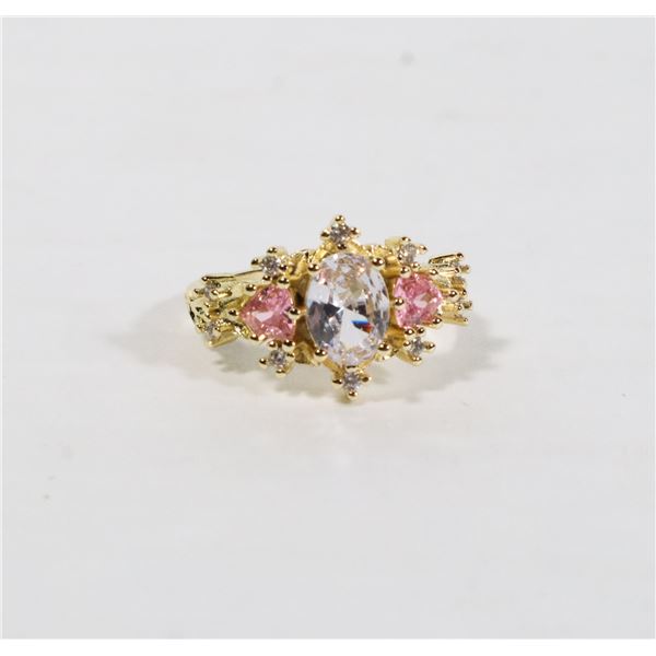 NEW SIZE 7 BLOSSOM CLEAR AND PINK RHINESTONE RING