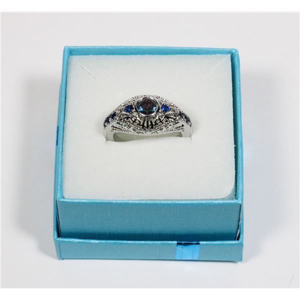 NEW SILVER TONE SIZE 7 GEOMETRIC PATTERN ZIRCONIA