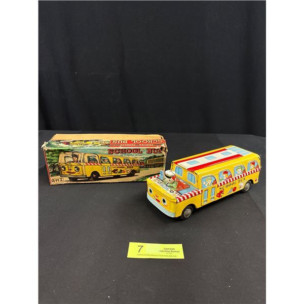 Vintage Made in Japan Friction School Bus w/ Original Boc Missing Front Windshield