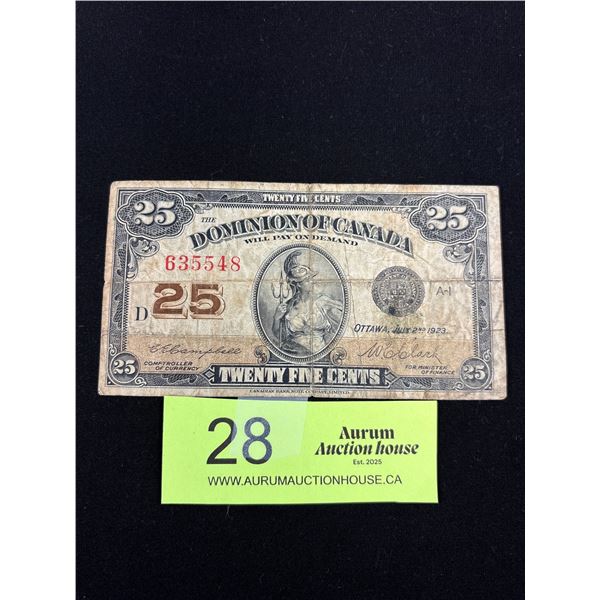 1923 Dominion of Canada Twenty-Five Cent Bill