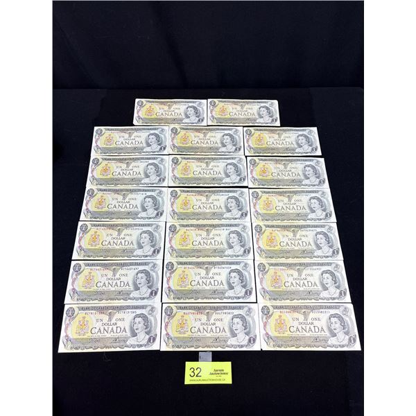 Lot of 20 1973 Bank of Canada One Dollar Bills