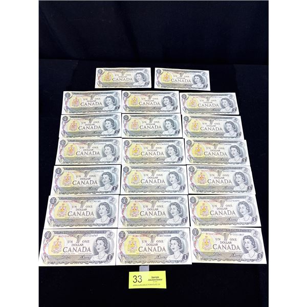 Lot of 20 1973 Bank of Canada One Dollar Bills