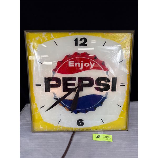 Vintage Made in Canada Light up Pepsi Wall Clock in Working Order