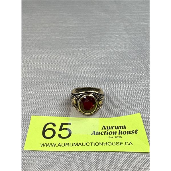 Vintage Gold Tone w/ Red Faceted Stone Mens Ring Size 7 1/2 As Found
