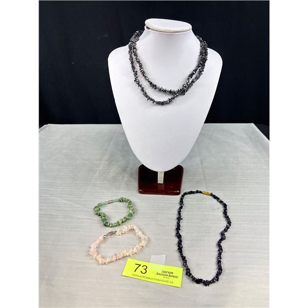 2 Natural Stones Necklaces + 2 Bracelets