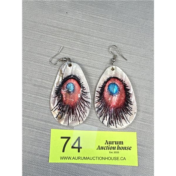 Pair of Hand Painted Mother of Pearl Dangle Earrings