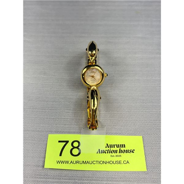 Gold Colour Dolphin Bracelet Watch, Quartz, Mother of Pearl Dial, Marked Ilona, Japan Mvmt, Battery 