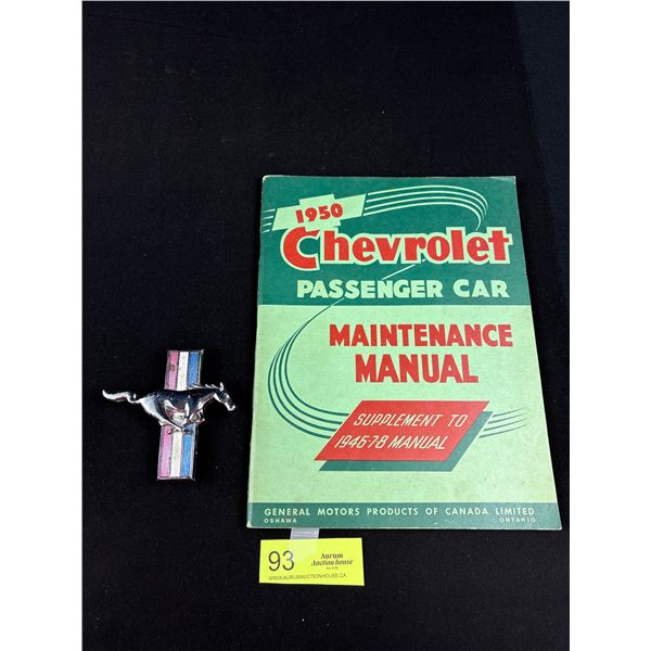 1964-66 Ford Mustang Emblem C4ZB - 16C229B Part Number and 1950 Chevrolet Car Manual
