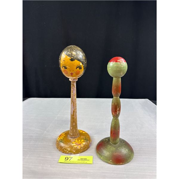 Two Art Deco Painted Wooden Hat Stands