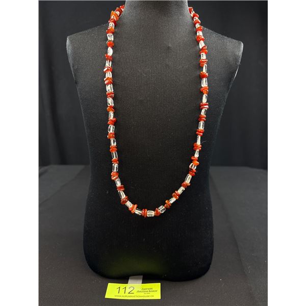Genuine Rock Crystal Quartz Carnelian Necklace Quality! C.1970s
