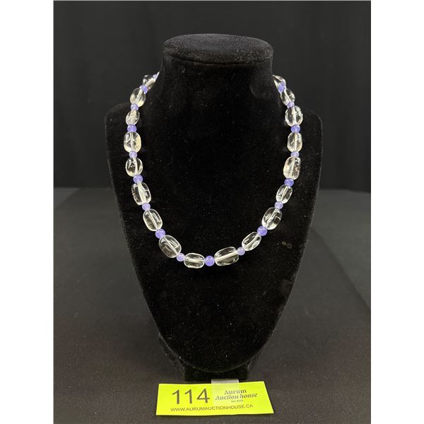 Quality Vintage Sterling Rock Crystal Lavendar Jade Beade Necklace