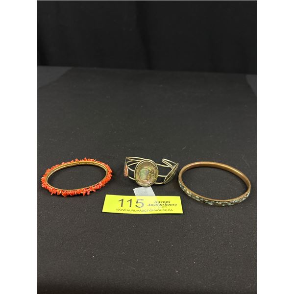 Antique Coral Turqouise Silver Bangle Dot Very Nice