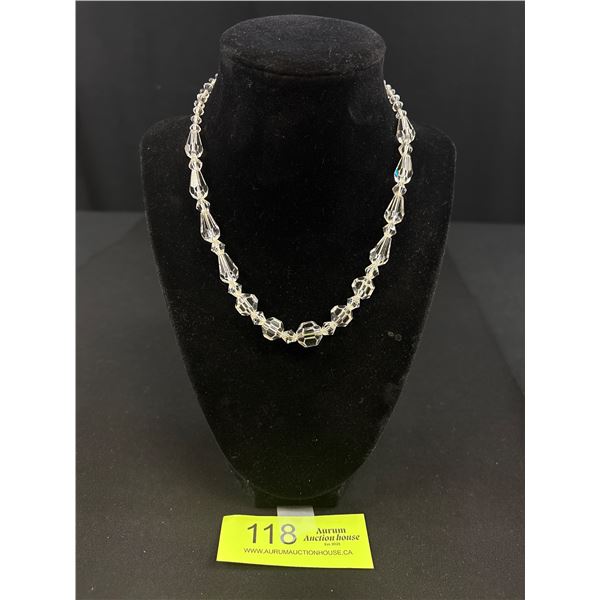 Genuine Art Deco Rock Crystal 835 Stamped Silver Faceted Necklace