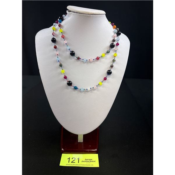 Multi Color Vintage/Antique Gemstone Bead Necklace Sterling!