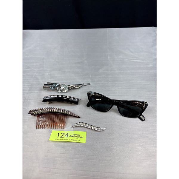 C.1950s Rhinestone Sun Glasses and Hair Piece