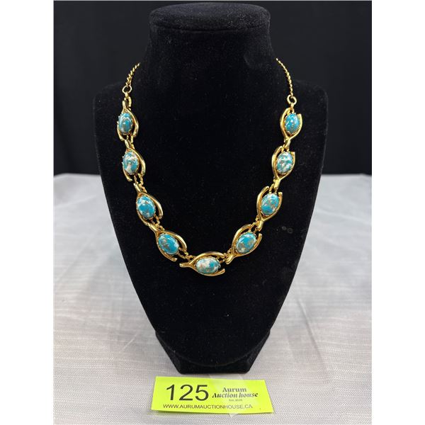 C.1950s Turqouise Gold Plated Horseshoe Necklace - Wonderful Condition