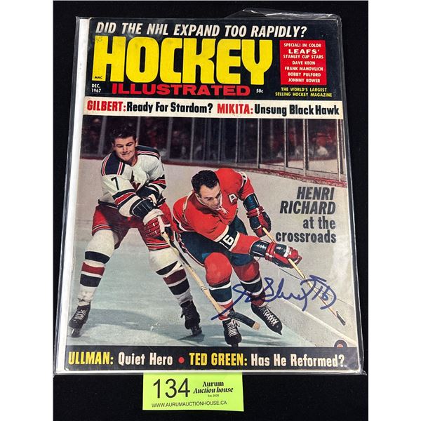 1967 Hockey Illustrated Magazine w/ Montreal Canadian Great Henri Richard Autographed Cover