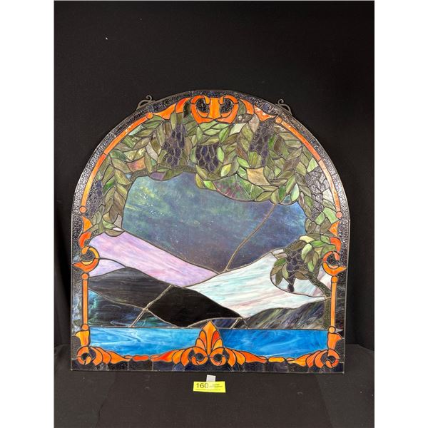 24" x 24"Stained Glass Landscape Window - HasHooks for Hanging - One Cleaar Panel Is Cracked