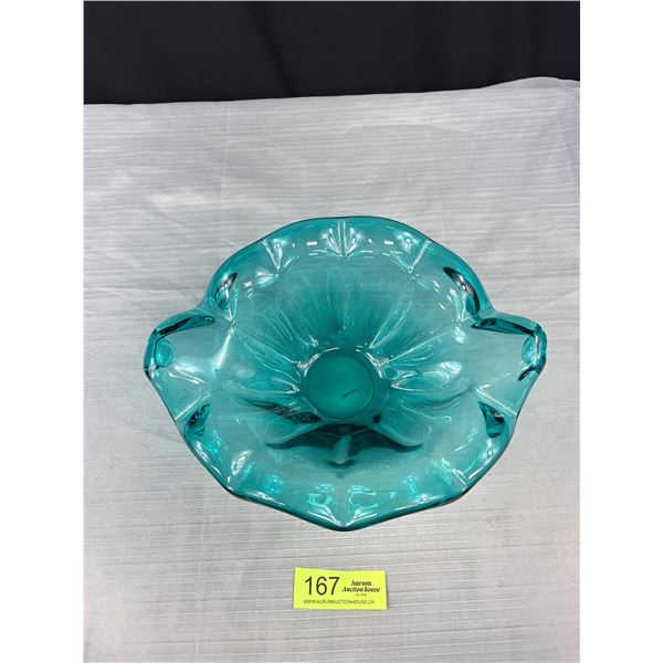 Large Murano Lavorazione Art Glass Bowl Blue/Green - Original Sticker 12" x 9"