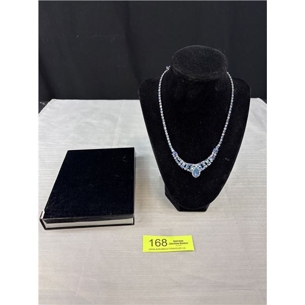 Signed Vintage Sherman Blue Aurora Borealis Rhinestone Necklace - Stunning