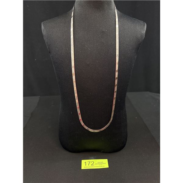 Vintage Sterling Silver 925 Milor Italy Herringbone Etched Necklace - 30" - 24.01 Grams - Reversible
