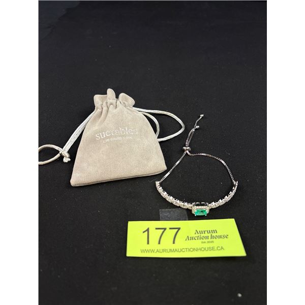 DSMK Sterling Silver Nano Emerald and CZ Bracelet - Like New - Adjustable Slide Lock - Like New - Te