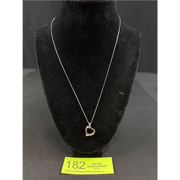 10k White Gold 18" Curb Link Chain + 10k Diamond Heart - 2.7 Grams - Tested