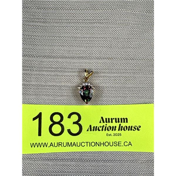 10K Yellow Gold Mystic Topaz and 7 Diamond Pendant - 3/4" - 1.24 Grams Testedeeeeeeeeeeeeeeeeeee