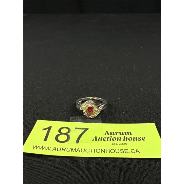 925 Sterling Silver Ruby Diamond Chips Size 6.5 Ring - Tested