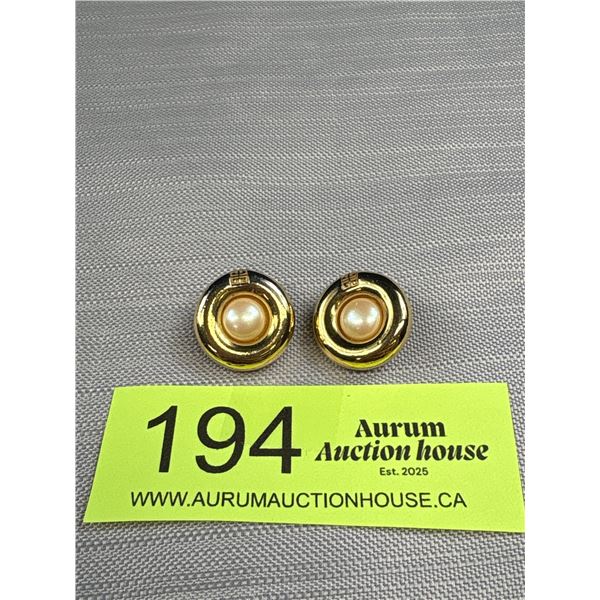 Vintage Givenchy Signed Gold Tone Faux Pearl Clip on Earrings - Signed Givenchy Paris New York