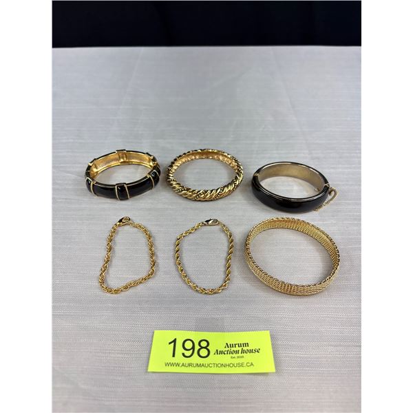 Vintage Bangle Bracelet Lot - Mesh, Clamper, Hinged w/ Safety Chain, Ribbed Rope Twist and Two Links