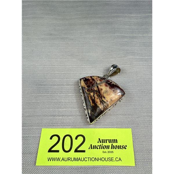 Vintage Southwestern 925 Sterling Silver Large Feather Jasper Pendant - 2.25" x 1 5/8" 23.58 Grams -