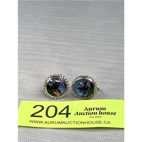 Vintage 925 Sterling Blue Morpho Butterfly Wing Screw Back Earrings 7.7 Grams - Tested