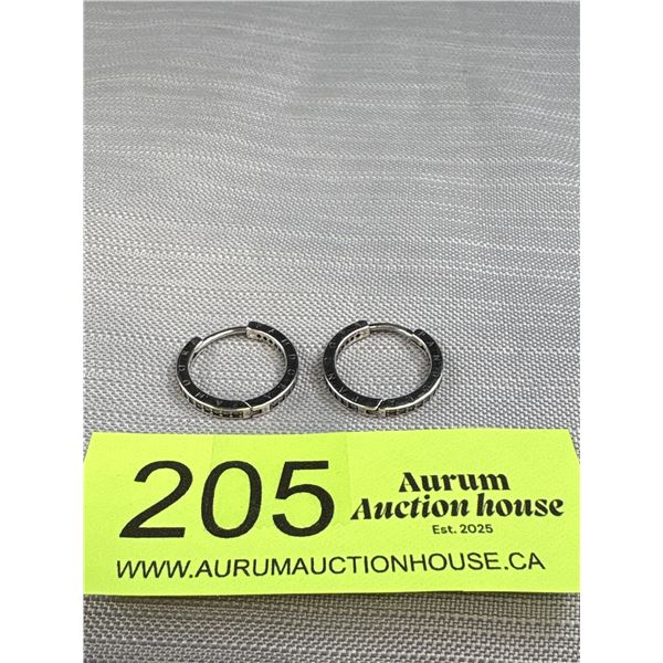 Signed Pandora S925 Ale Sparkling Signature Logo Hoop Earrings - Tested