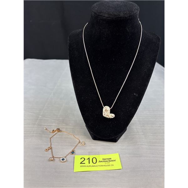 Swarovski Symbolic Bracelet - Rose Gold Tone - Adjustable and Swarovski Pink Crystal Puffy Heart Pen