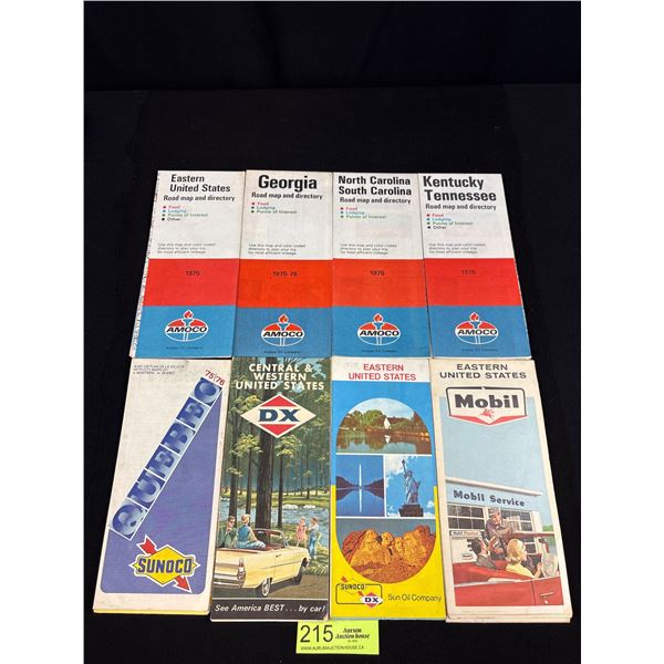 A Lot of 8 1960s and 70s Gas Road Maps Sunoco, Mobil, Etc