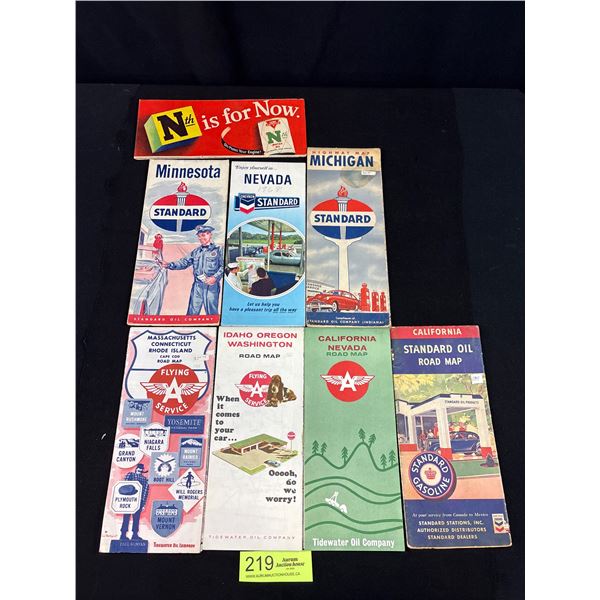 Lot of 7 1940s - 60s Roadmaps Standard Gasoline, Conoco, Etc