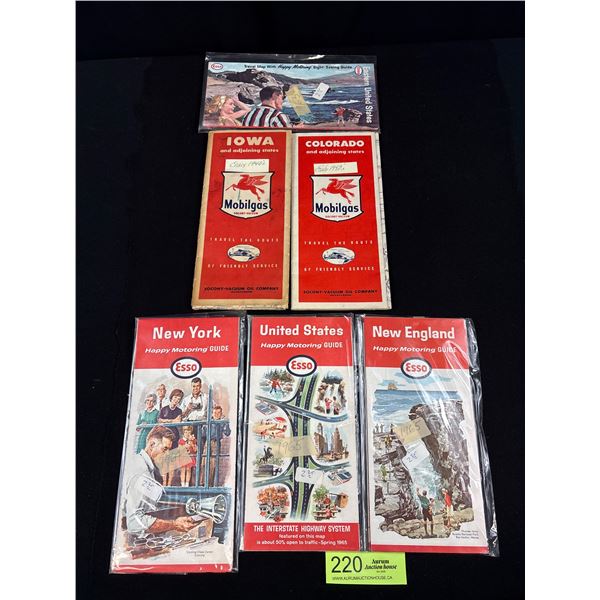 Lot of 6 1940s-60s Esso Roadmaps