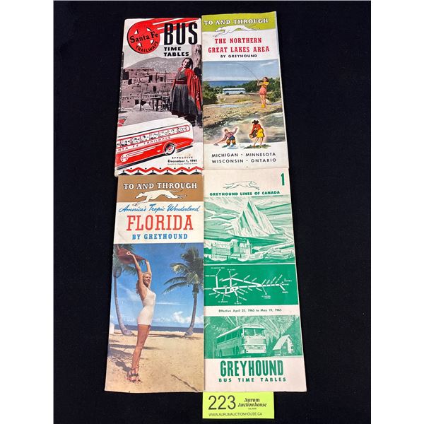 Lot of 4 1940s-60s Greyhound Bus Roadmaps and Timetables