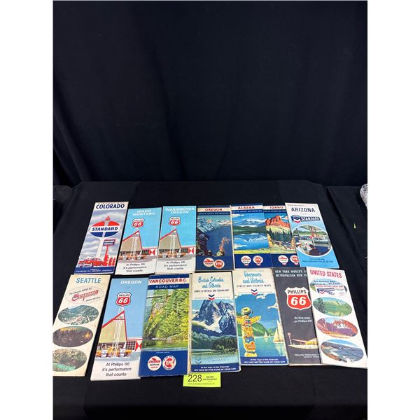 Lot of 14 Phillips 66 and Chevron 1960s/70s Roadmaps