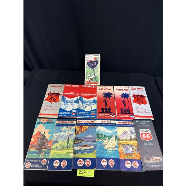 Lot of 13 Phillips 66, Chevron and RPM Roadmaps 1960s/70s