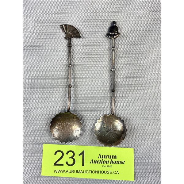 Pair of Vintage Asian .950 Sterling Silver Spoons (Great Details)
