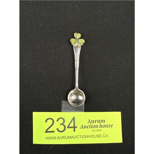 Sterling (London Hallmark) Salt Spoon with 3 Leaf Clover