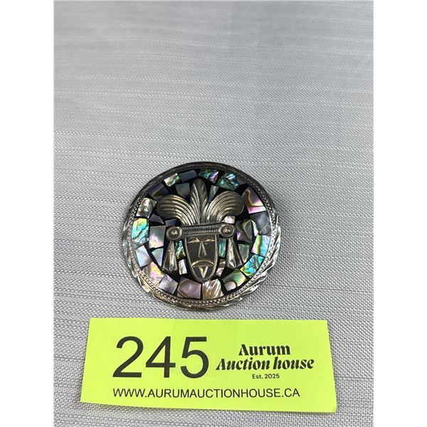 Large Vintage Sterling (925) Brooch with Shell Inlay